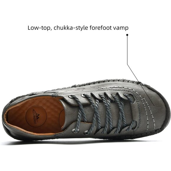 Alcubieree Men Grey Leather Casual Fashion Loafer Driving Rubber Sole Sneakers - Picture 4 of 8